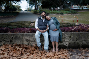 Expecting mother with pet dog, Perth maternity