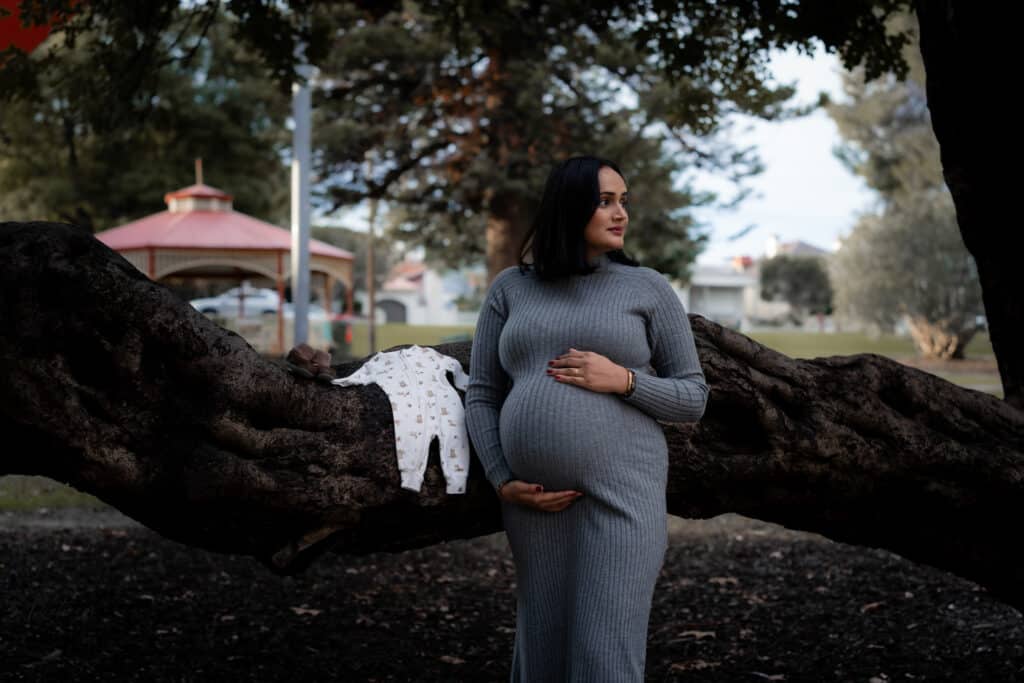 Couple laughing during Perth maternity shoot