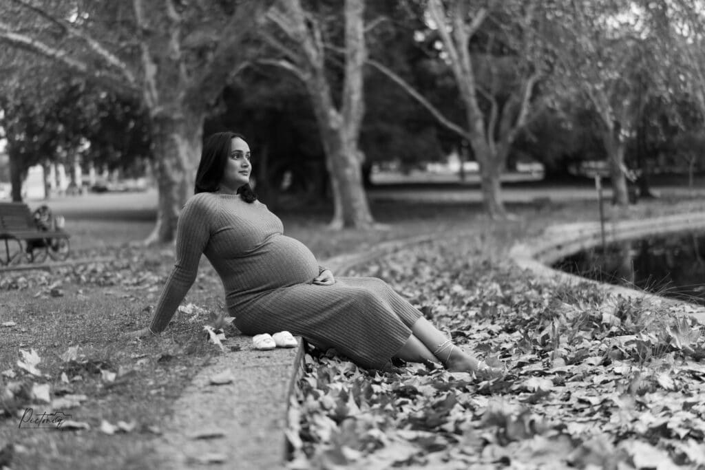 Expecting mother in white dress, Perth maternity