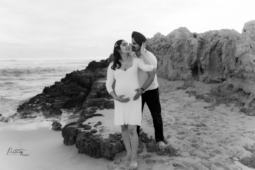 Mother-to-be with flower crown, Trigg Beach sunset