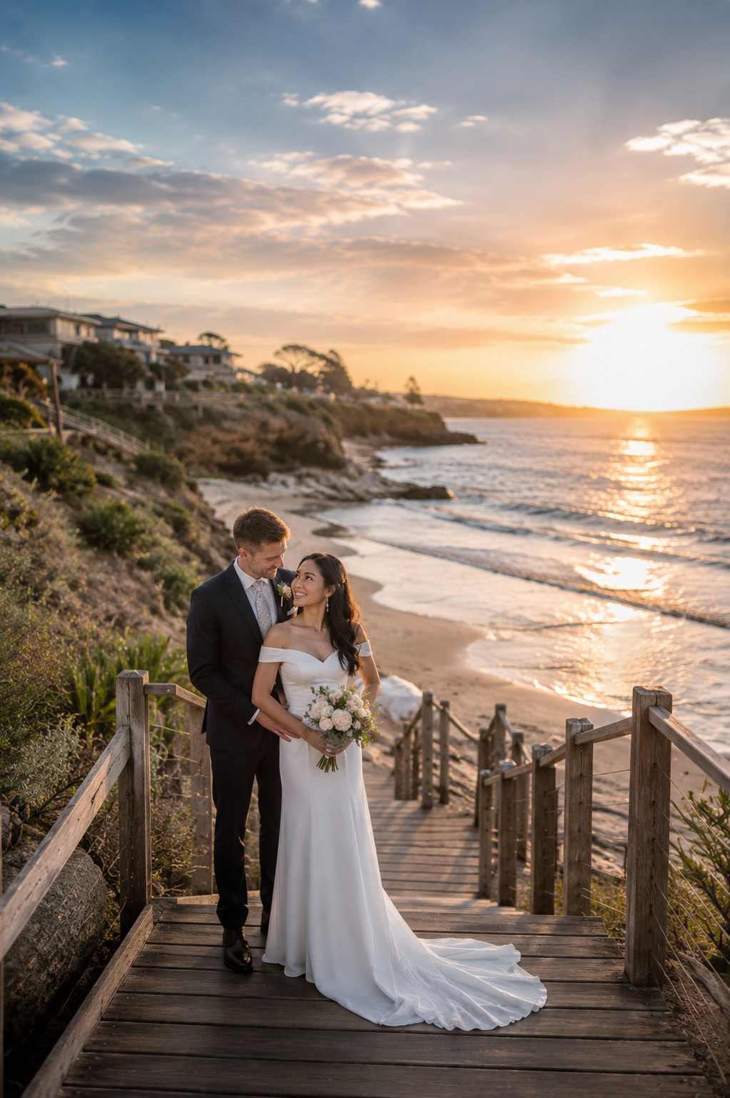 Bunbury wedding photographer capturing beach wedding portraits